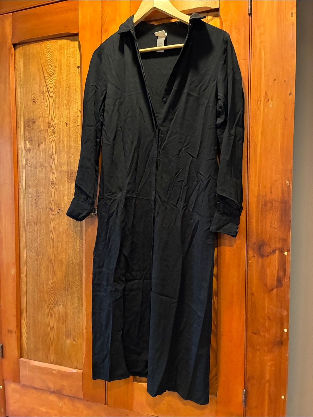 Black Long Button-Front Shirt Dress